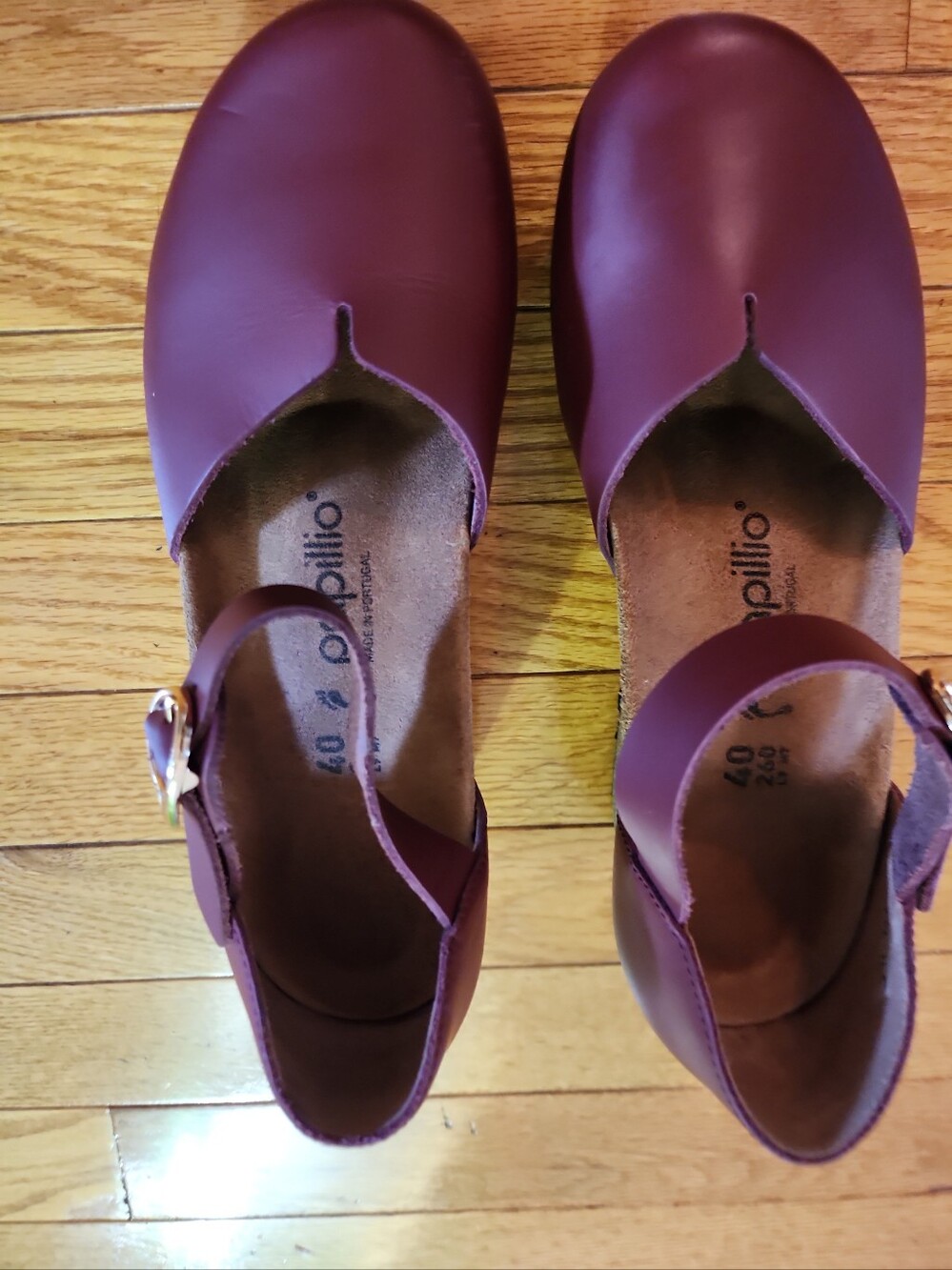 Papillio Burgundy Leather Mary Jane Wedge Shoes with Ankle Strap - Picture 2 of 12